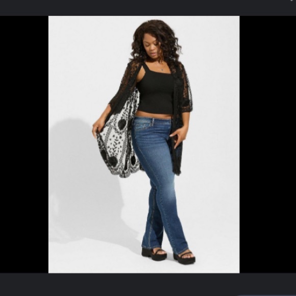 Torrid Kimono Size 1x / 2x plus 14 18 mesh lace gothic sexy crochet black sheer - Picture 4 of 9
